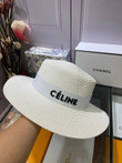 Celine Capitalized Signature Print In White Ribbon Bucket Hat In White