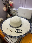 Chanel Leather Interlocking C On Brim With Pearl Bucket Hat In White