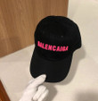 Balenciaga Pink Logo Embossed Baseball Cap In Black