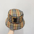 Burberry Tb And Logo Embroidered Vintage Check Bucket Hat In Beige And Black