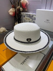 Chanel Gold Logo With Pearl Brim Bucket Hat In White