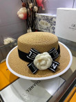 Chanel White Flower On Band Bucket Hat In Tan