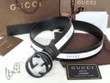 Gucci Black And White Leather Belt With Interlocking G Buckle In Shiny Black