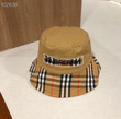 Burberry Embroidered Logo Vintage Check Brim Bucket Hat In Beige