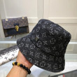 Louis Vuitton Black Monogram Denim Bucket Hat With Flower Logo Buckle