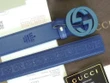 Gucci Gg Blue Logo Embossed Leather Belt With Interlocking G Buckle In Matte Blue