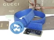Gucci Gg Blue Logo Embossed Leather Belt With Interlocking G Buckle In Matte Blue