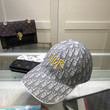 Christian Dior D-oblique Yellow Logo Embroidered Baseball Cap In Light Grey