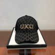 Gucci Beige Embroidered At Centre Front Baseball Cap In Black