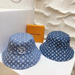 Louis Vuitton Logo And Monogram Pattern Printed Wide Brim Bucket Hat In Blue