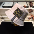 Gucci Cream Leather Bucket Hat With Gucci Orgasmique Label And Zipper