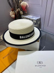 Balenciaga Logo Print In Ribbon Straw Bucket Hat In White