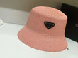 Chanel Logo Embossed On Triangle Leather Bucket Hat In Light Pink