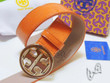 Tory Burch Orange Monogram Patent Leather Belt With Logo Buckle