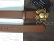 Gucci Thin Brown Leather Belt With Metal Flower Buckle