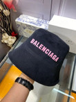 Balenciaga Embossed Pink Logo Bucket Hat In Black