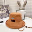 Chanel Brown Adjustable Drawstring Wide Brim Hat With Logo Label