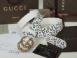 Gucci White G C Letter Print Leather Belt With Pearl Double G Buckle
