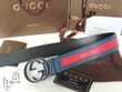 Gucci Blue And Red Leather Belt Withinterlocking G Buckle Shiny Black