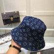 Louis Vuitton Blue Monogram Denim Bucket Hat With Flower Logo Buckle