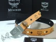 Mcm Orange Reversible Visetos Leather Square Buckle Belt