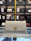 Chanel Caviar Lizard Quilted Coco Handle Flap White And Burgundy Bag