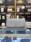Chanel Caviar Lizard Quilted Coco Handle Flap Light Blue And Burgundy Bag