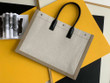 Saint Laurent Rive Gauche Tote Bag In Beige Linen And Black Leather