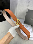 Versace Gold Tone Classic Medusa Buckle Leather Belt, Brown