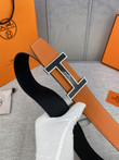 Hermes H Belt Buckle & Reversible Leather Strap, Orange/Silver