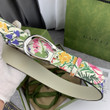 Gucci G Buckle Slim Belt With Floral Pattern In White Silver