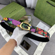 Gucci G Buckle Slim Belt With Floral Pattern In Black And Shiny Yellow