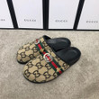 Gucci Half Slide In Beige With Net Web And Bees