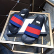 Gucci Horizontal Stripes Slides In Black And Blue Red