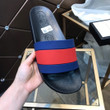 Gucci Horizontal Stripes Slides In Black And Blue Red