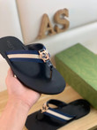 Gucci Black And Blue Stripes Thong Sandals
