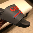 Gucci Gg Red Blue Stripes Slide Sandal In Black