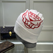 Prada Milano Letter And Logo Wool Beanie In White Red