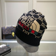 The North Face x Gucci Logo And Monogram Wool Beanie In Black/Beige