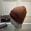 Fendi FF Motif Wool Knit Beanie In Brown