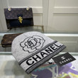 Chanel Lettering And Flower Beanie Wool Knit In Gray