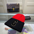 Celine Cashmere Black C Logo Beanie Winter Hat In Black/Red