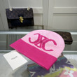 Celine Triomphe Logo Beanie Wool Knit In Pink