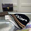 Dior Lettering And Stripe Trim Beanie Wool Knit In Black