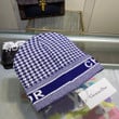 Dior Blue And White Houndstooth Motif Beanie Wool Knit