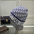 Dior Oblique Motif Beanie Wool Knit In Blue And White