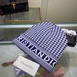 Dior Blue And White Houndstooth Motif Beanie Wool Knit