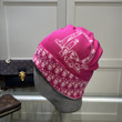 Dior Lettering And Oblique Motif Trim Beanie Wool Knit In Pink