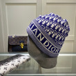 Christian Dior Band And Oblique Motif Beanie Wool Knit In Blue And White