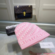 Christian Dior Band And Oblique Motif Beanie Wool Knit In Pink/White